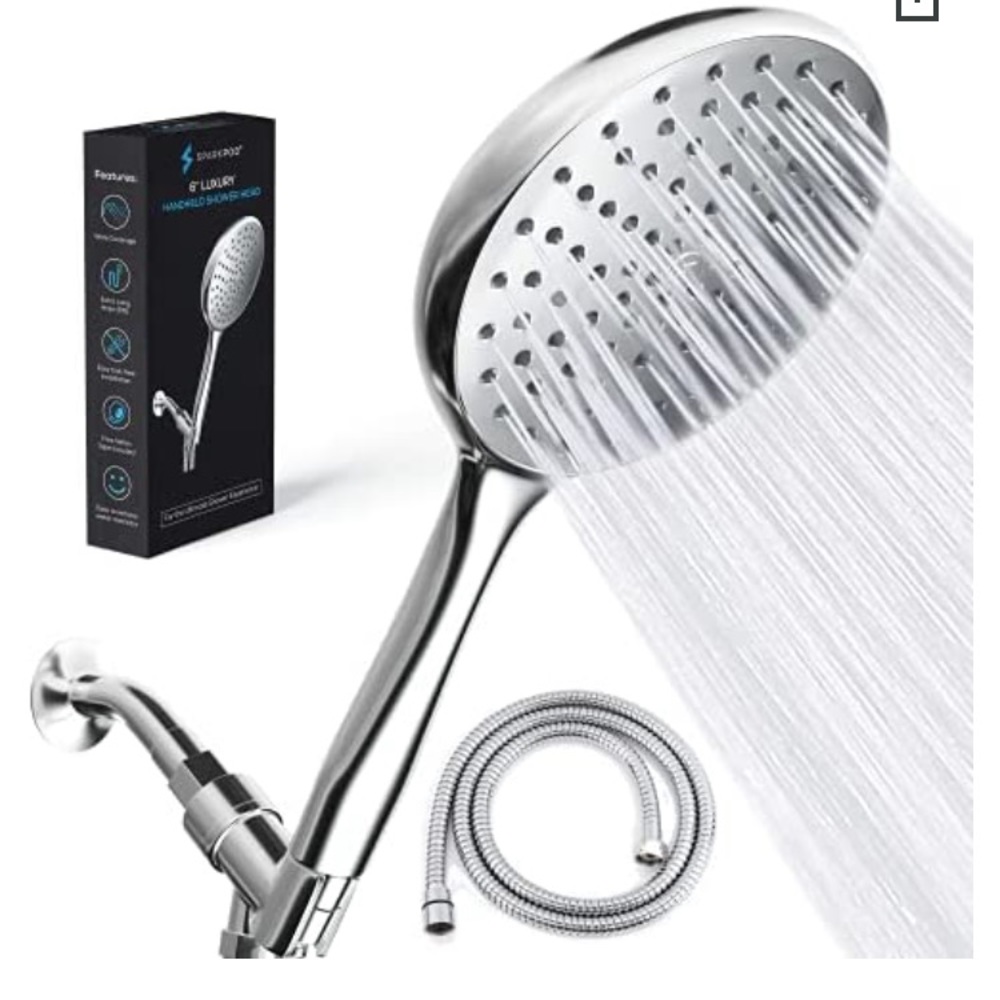 High Pressure 6-inch Handheld Shower Head - Wide Coverage, Extra Long 6 ft. Hose